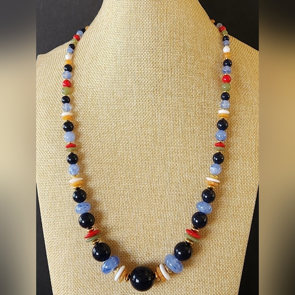 Vtg 80's Signed Liz Claiborne Colorful Lucite Beads Necklace NWOT 24"-27" NOS